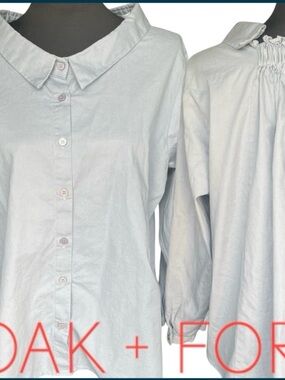OAK + FORT Light Blue Button-Up Cotton Blouse